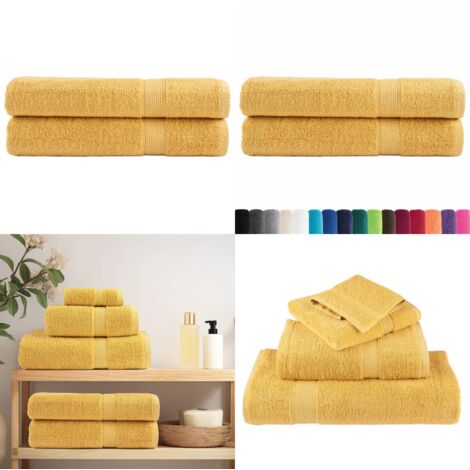 Toallas premium SOLUND 2 uds dorado 100x200 cm 600 gsm - Toalla de playa - Toalla de algodón