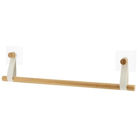 Toallero 1 barra de bambú + imitación de cuero correas en la etiqueta - bambú blanco - Tendance