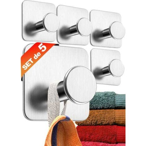 Toallero 4smile, soporte para toallas sin taladrar, juego de 5 ganchos modernos para toallas de baño, gancho adhesivo de pared