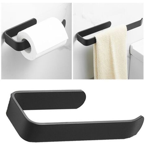 Toallero autoadhesivo de pared, accesorios de baño, toallero sin taladro, portarrollos de papel higiénico (Negro, 1 unidad)