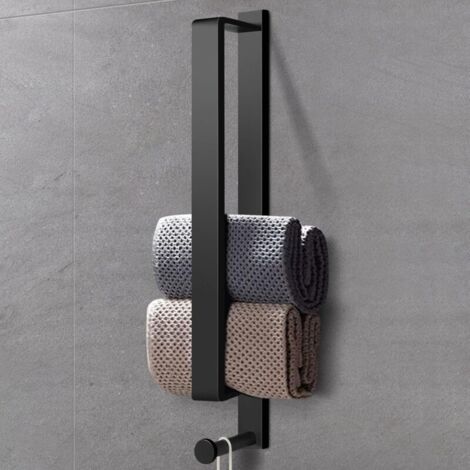 Toallero autoadhesivo negro sin taladrar de acero inoxidable de 40 cm, toallero adhesivo para invitados con ganchos para baño