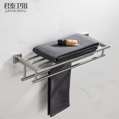 Toallero cuadrado doble capa acero inoxidable 304 plata  Montaje pared  Almacenamiento baño  Ahorra espacio  Fácil instalación  Resistente corrosión