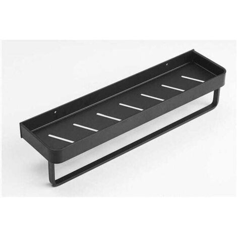 Toallero cuadrado para baño, toallero de pared con riel, fabricado en aleación de aluminio macizo con acabado negro mate, 30 cm.