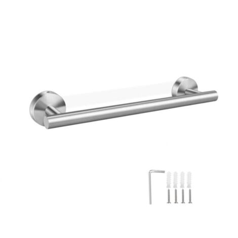 Toallero de acero inoxidable de 40 cm, acabado plateado, práctico soporte de pared para toallas de baño y ducha.