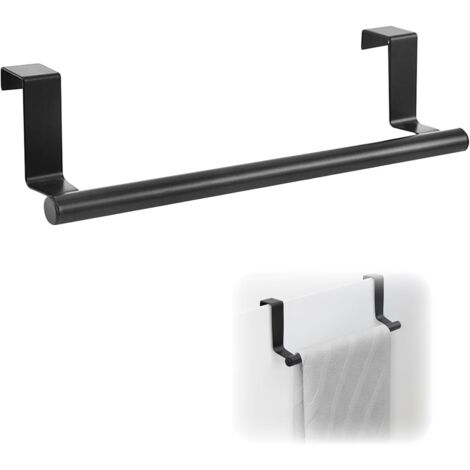 Toallero de acero inoxidable para puerta, para colgar toallas de cocina (sin necesidad de taladrar), 23 cm de largo, color negro