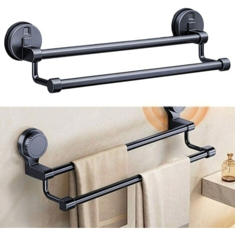 Toallero de aluminio cromado Space, fácil de instalar, con ventosa para pared, 50 cm, para guardar toallas de baño.