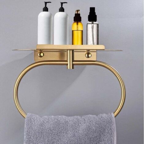 Toallero de aro ZVD-DIYZON con soporte de acero inoxidable, autoadhesivo o perforado, para baño y cocina (dorado)