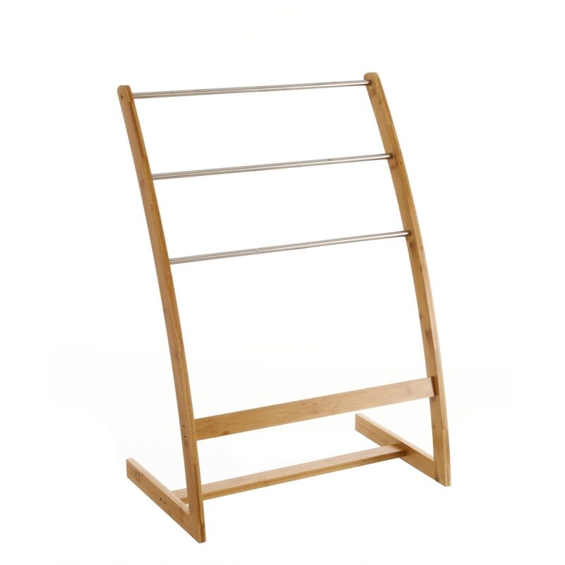 

Toallero de baño de 3 barras natural y plateado de bambú y acero inoxidable de 57x35x81 cm