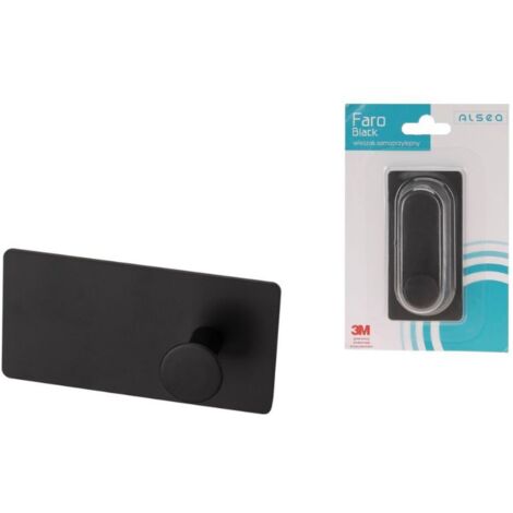 Toallero de baño de pared FARO BLACK de acero, 1 gancho autoadhesivo, acero con recubrimiento de polvo negro, montado a la pared con cinta 3M