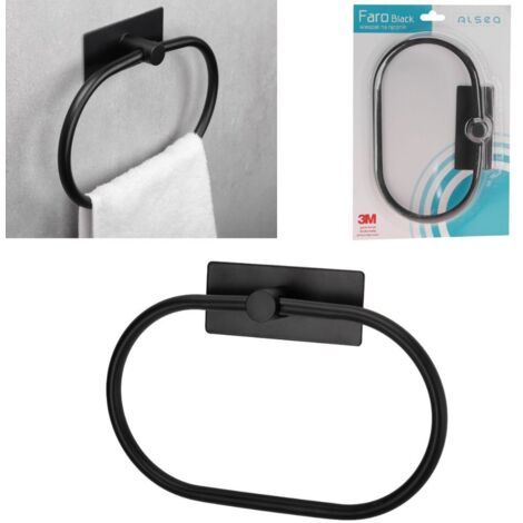 Toallero de baño, de pared, ovalado, autoadhesivo, de metal, negro, FARO BLACK, con cinta 3M