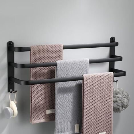 Toallero de baño, negro, adhesivo, para montaje en pared, para ducha y cocina, 50 cm
