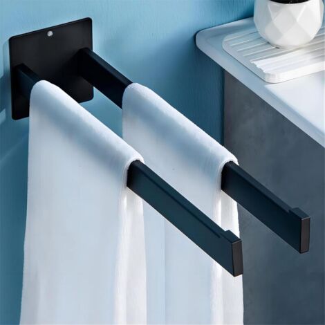 Toallero de baño, toallero de pared para baño o cocina, toallero autoadhesivo de acero inoxidable negro de 40 cm