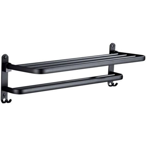 Toallero de baño, toallero de pared, toallero independiente, negro, 50 cm