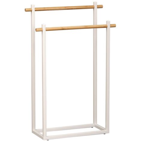 Toallero de metal con marco rectangular y 2 barras de bambú - bambú blanco - Tendance