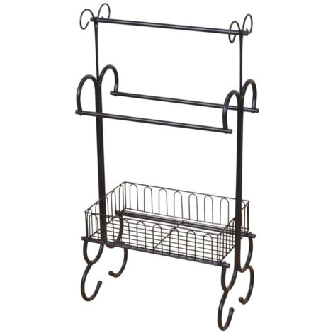 Toallero de metal negro con cesta almacenaje y 3 rejillas SDB05015
