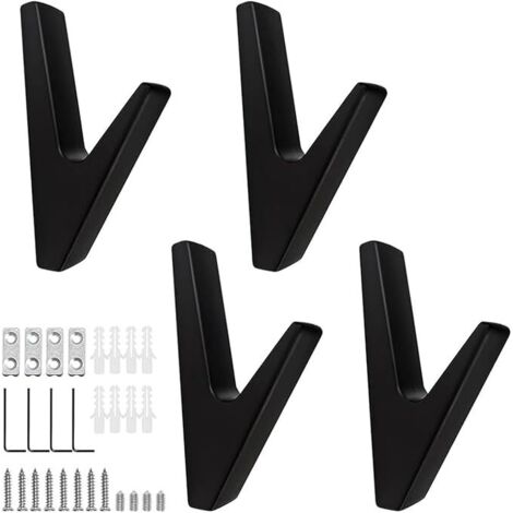 Toallero de pared con cuatro ganchos negros, panel fonoabsorbente, material de aleación de zinc, apto para baños, cocinas, pasillos y entradas.