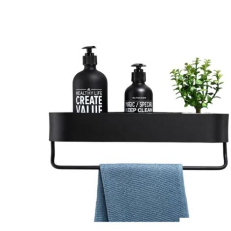 Toallero de pared de aluminio anodizado negro resistente a la corrosión: estante de almacenamiento para un baño moderno y compacto.