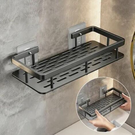 Toallero de pared de aluminio negro, no requiere taladrar, con adhesivo que no deja marcas, para toallas y artículos de aseo, ahorra espacio.