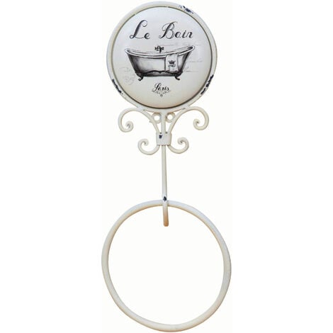 BISCOTTINI Toallero de pared de hierro "Le Bain" aro de toalla de pared para baño y cocina Acabado blanco antiguo Shabby Chic