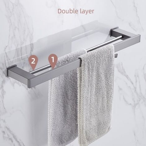 Toallero de pared para baño, barra doble, cromado pulido con espejo, 60 cm, toallero
