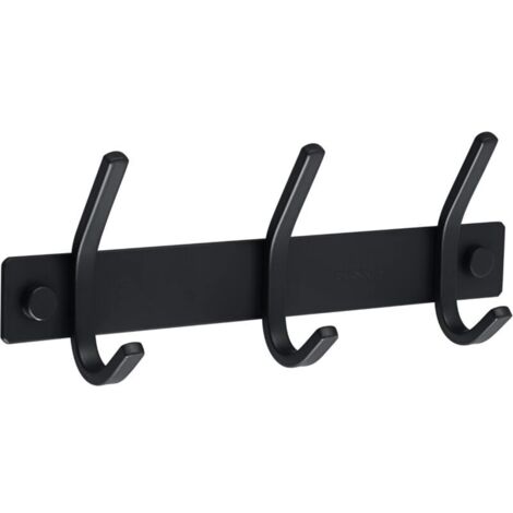 Toallero de pared para baño y cocina, perchero de pared con 3 ganchos, acabado en acero inoxidable negro mate.