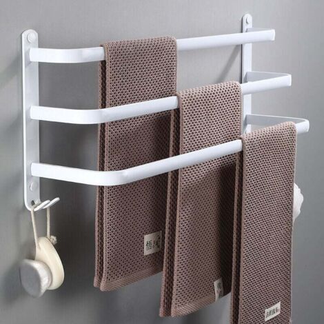 Toallero de pared, soporte para toallas de baño, estante para toallas con ganchos, toallero de aluminio para cocina, baño, hotel (blanco, 50 cm)