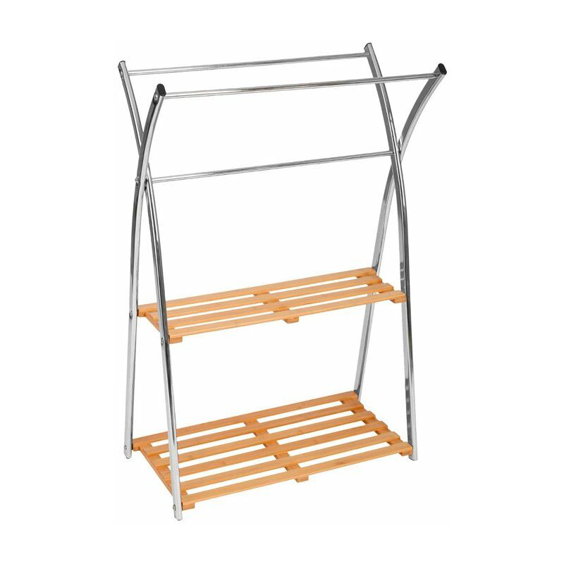 

Toallero de pie de acero inoxidable y bambú con 2 baldas