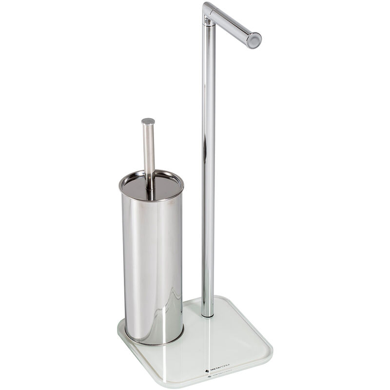 

Toallero de pie para baño de vidrio blanco con portaescobilla portarrollo mod. Zero