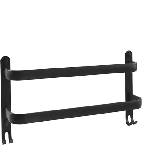 Toallero doble de 40 cm de ancho, con ganchos, de acero inoxidable negro mate, de pared, para baño, cocina, ducha o aseo. Accesorios de baño.