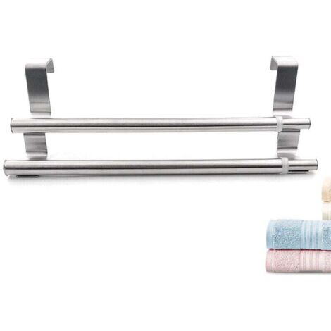 Toallero doble de acero inoxidable para puertas y armarios, fácil instalación, sin necesidad de taladrar, ancho ajustable, dimensiones: 25–40 x 8 x 9 cm