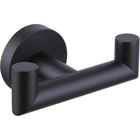 Toallero doble negro mate, toallero de baño de acero inoxidable, toallero de pared