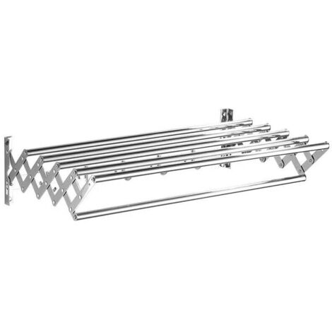 Toallero extensible de 50 cm, de pared, de acero inoxidable, con 5 barras para baño, balcón, salón y exterior.