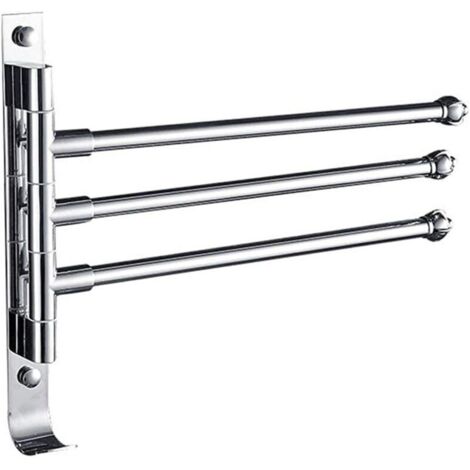 Toallero giratorio de pared de acero inoxidable – 3 brazos giratorios (180°) – 2 prácticos ganchos – Resistente al agua para baño y cocina