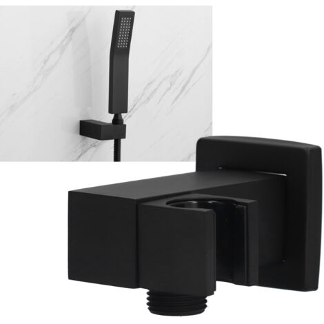 Toallero giratorio para ducha en negro mate-cobre con soporte universal para una instalación rápida y sin herramientas.