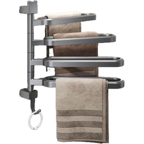Toallero giratorio, toallero autoadhesivo de ABS con ganchos para baño y cocina, cuatro brazos, gris.