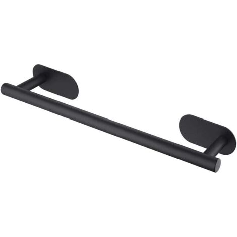 Toallero KZQ de 40 cm para baño, autoadhesivo, de acero inoxidable 304, sin perforaciones, resistente al agua, color negro.