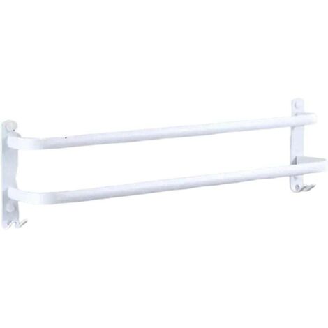 Toallero KZQ para baño, sin taladrar, blanco, de pared, con 2 ganchos, de aluminio, para cocina, blanco, 2 capas, 50 cm