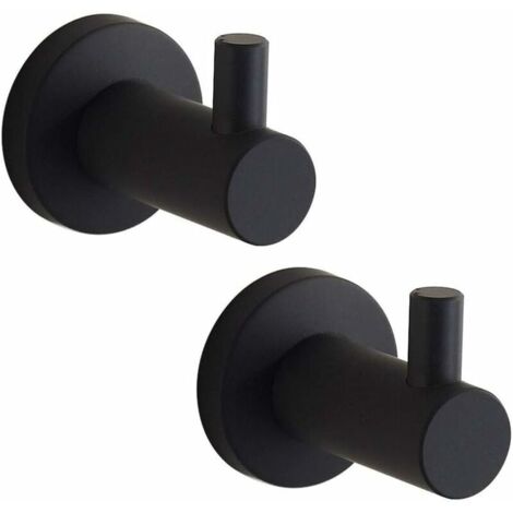 Toallero negro mate, juego de 2 ganchos de pared para baño, soporte redondo para toallas de acero inoxidable