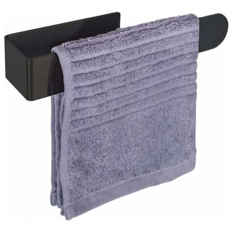 Toallero para baño o cocina sin taladrar – Toallero autoadhesivo de acero inoxidable, 20 cm, negro mate