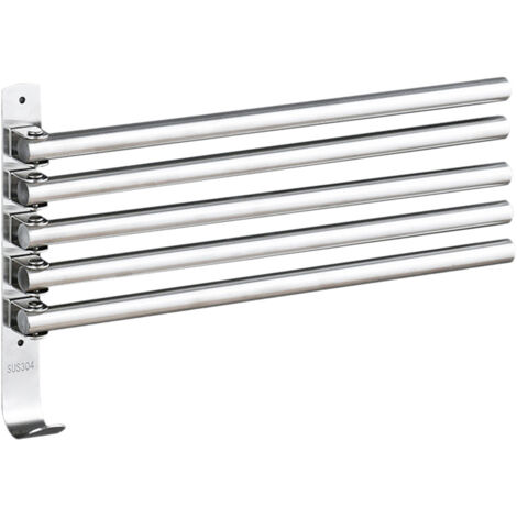 Toallero plegable giratorio de 5 barras con ganchos, de acero inoxidable, para montaje en pared, para baño y cocina.