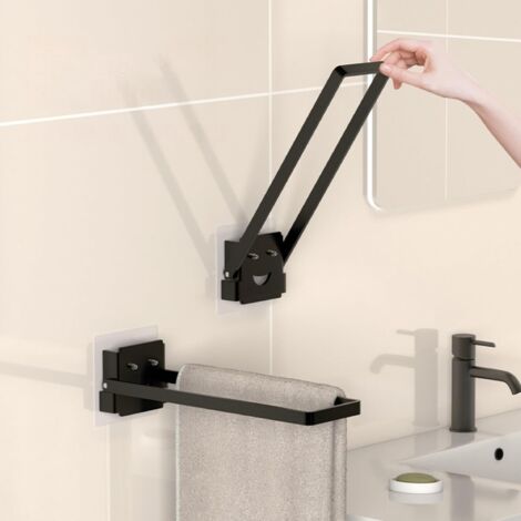 Toallero plegable para baño, gancho de pared que se pliega sin taladrar, práctico y adecuado para rincones estrechos, negro, 18 cm