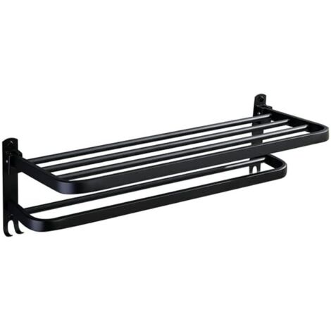 Toallero plegable para baño, toallero negro, toallero de doble barra para baño, para colgar en la cocina, gancho de correa de 40 cm