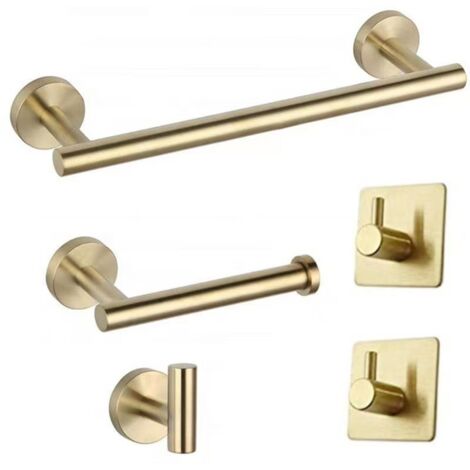 Toallero, portarrollos de papel higiénico y perchero de acero inoxidable 304, juego de cinco piezas en color oro champán, 40 cm