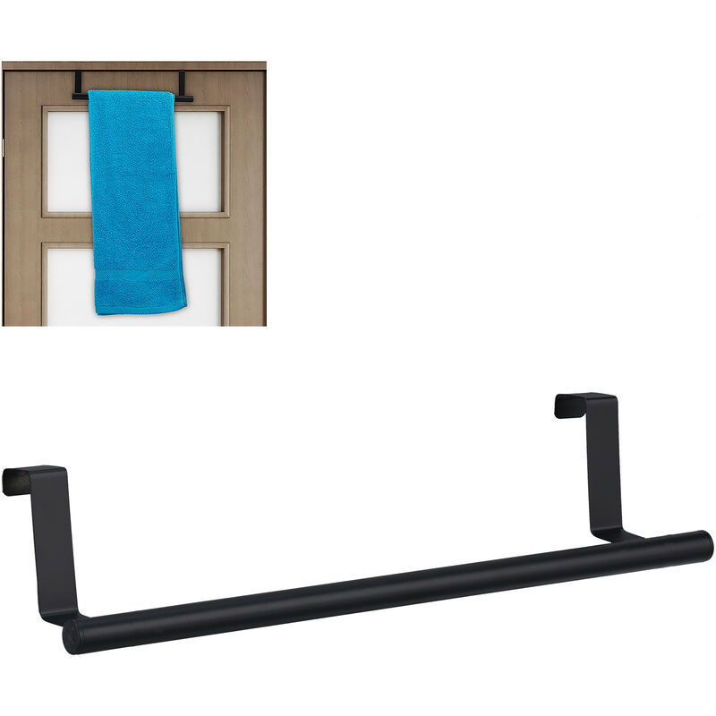 

Toallero Puerta, Colgador Trapos Cocina, Barra para Armario Baño, Acero Inoxidable y Plástico, 1 Ud., Negro