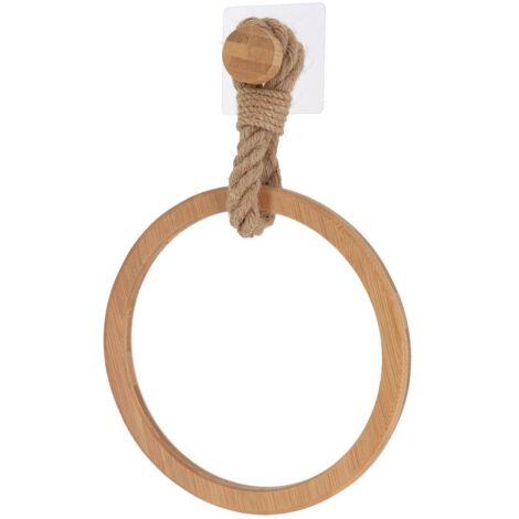 Toallero redondo de bambú + cinta de cuerda en adhesivo - natural - Tendance