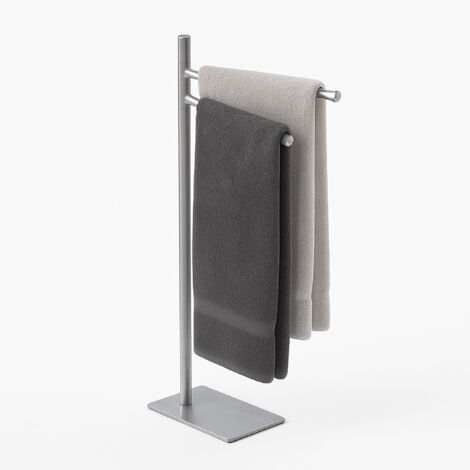 Toallero Relaxdays, HxPxF: 78 x 33,5 x 14 cm, acero inoxidable, 2 barras ajustables, toallero de pie, plateado