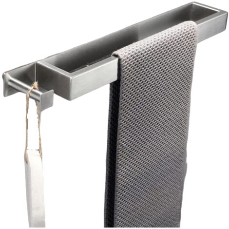 Toallero sin taladrar - Barra para toallas de acero inoxidable 304 - con ganchos, color plata, 40 cm