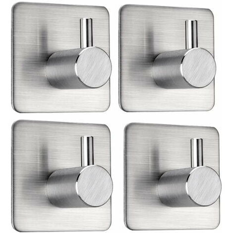Toalleros autoadhesivos, sin necesidad de taladrar, para colgar en la pared, 4 ganchos de acero inoxidable para batas de hasta 8 kg, para baño y cocina.