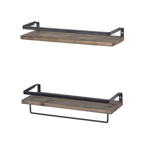 Toalleros de baño, 2 estantes flotantes, especiero, estante para champú con toallero, estante para baño, accesorios de cocina (color madera oscura)