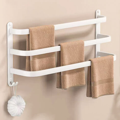 Toalleros de Baño 50 cm, Soporte Toallas 3 Barras con Ganchos, Toallero de Pared para Baño Ducha Cocina, Blanco